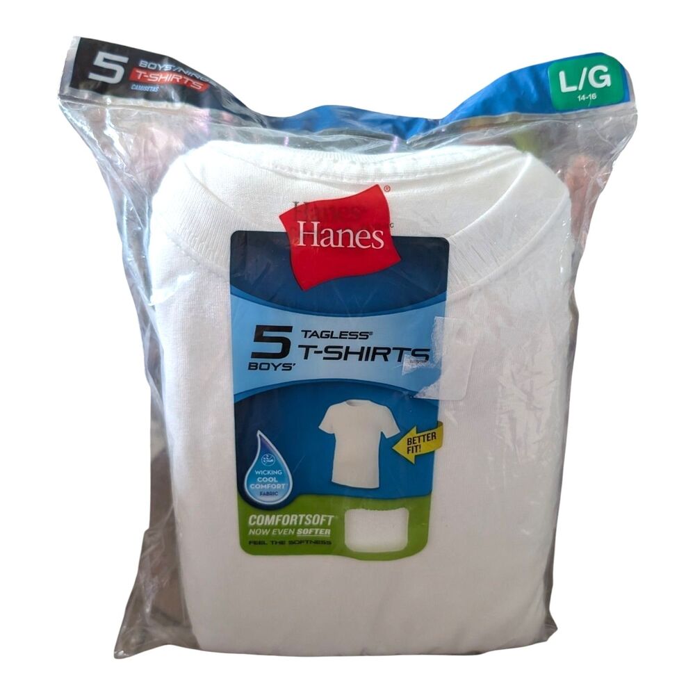 Hanes 5pc Boys Tagless T-Shirts sz Large (14-16) New